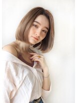 ブレンドバイハピネス(Blend by happiness)&nbsp;20代30代40代 ショートパーマ　ぱっつんボブ　オレンジブラウン