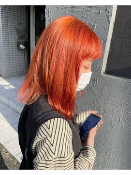 ベレッタ 枚方店(veretta.) vivid orange /担当ばば/ミディアム/ハイトーン/ブリーチ/ツヤ髪