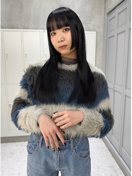 ピノ(pino.) ワイドバングブルーブラック顔まわりカットロングレイヤー