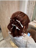大人可愛いゆるふわリボンアレンジ/ハーフアップ/編み込み