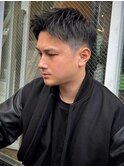 1448黒髪アッシュブラックアップバング束間ツーブロック刈り上げ