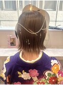 卒業式★袴着付けヘアセット 水引き 金箔 ボブアレンジ