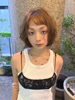 メゾンアクア 表参道(Maison ACQUA)&nbsp;ミディアムパーマデジタルパーマボブパーマチェリーブラウン前髪