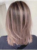 ピンクベージュ/ハイライトカラー/小顔/ボブルフ[上野/御徒町］
