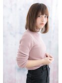 前下がりパールベージュ小顔内巻きワンカールロングボブb1