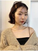 シースルーバング　外ハネボブ　20代30代　透明感カラー