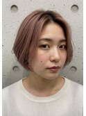 丸みショートボブ/ミルクティーベージュ/可愛い/顔周りボブ
