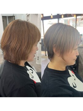 ゲイン(Gain) ショートカット白髪ぼかしダブルカラーハイライトレイヤーカット