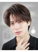 メンズセンターパートアッシュブラウンニュアンスパーマ