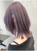横浜西口イルミナカラーミディアムボブラベンダーピンクブラウン