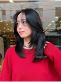 レイヤーカット顔まわりレイヤーハッシュカットグレーブラック