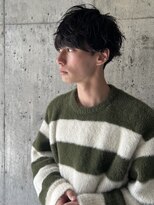 束感ソフトツイストパーマツーブロックマッシュ