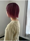 チェリーレッド＆切りっぱなしボブ