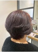 ダークブラウングレイカラー大人キレイショートボブ30代40代50代