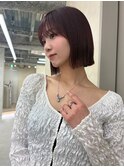 顔周りカット/縮毛矯正/ダークブラウン/コーラルピンク