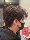 韓国マッシュフェザーパーマニュアンスパーマセンターパート黒髪