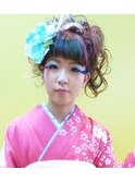 成人式、謝恩会、卒業式、結婚式等に。早朝のヘアーセット着付け