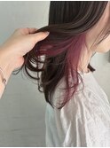 インナーカラー イヤリングカラー パープルカラー ロングヘア