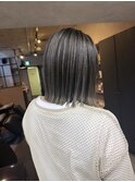 バレイヤージュ、ハイライト、レイヤーロング、グレーベージュ