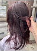 ブリーチなし秋冬カラーコーラルピンクダークラベンダーレイヤー