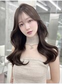 人気韓国くびれヘア顔周りカットレイヤーカットピンクグレージュ