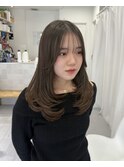 ホワイトグレージュミニウルフデジタルパーマチェリーブラウン
