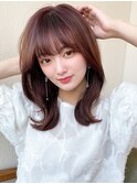 韓国風/ピンクカラー/くびれミディアム