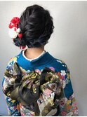 成人式　ヘアセット　着付け　編み込み　シニヨン