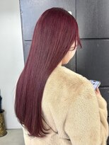 ヘアー アイス 御器所本店(HAIR ICI) 暖色ワインレッドカラー ツヤツヤロングストレート仕上げ