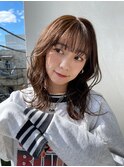 イメチェン/レッドブラウン/フルバング/似合わせカット/愛甲石田