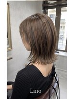 髪質改善Lino hair/縮毛矯正/白髪ぼかし/ハイライト/メンズカット【リノヘア】 くびれ外ハネボブ/シークレットハイライト/くすみベージュ