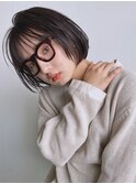 【天神 今泉 大名】ミニボブ シースルーバング カシスベージュ