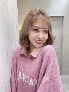 ロンド レア 天神大名店(Lond Le’a) ミルクティーベージュダブルカラーインナーカラー韓国20代前髪