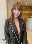 ブリーチなしピンクパープル ピンクブラウン 重めバング /林