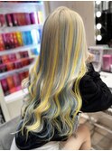 【ギャルStyle】ホワイトブロンド×水色×黄色