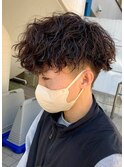ダークアッシュニュアンスパーマ韓国マッシュベリーショート