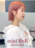 ミニボブ*ハイトーンボブ*サーモンピンクカラー*顔周りカット
