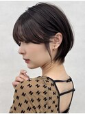 ハンサムショートボブ顔周りレイヤーボブマロンベージュ小顔ヘア