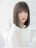 ダークアッシュ/ぱっつん前髪/内巻きミディアム/透明感カラーg
