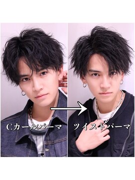 ネイビー(NAVY) 緩めパーマ ツイストパーマ センターパート前下がりマッシュ