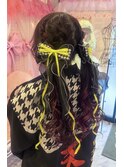 編み込みリボンヘアー