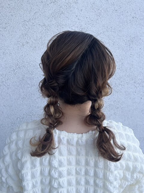 ヘアセット ゆるふわ無造作三つ編みスタイル お呼ばれ