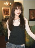 前髪ありレイヤーカットロング透明感赤み消しブラウン