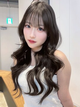 小顔ロンググレージュ韓国ヘア顔周りレイヤー_F1015