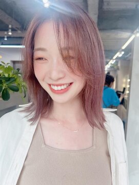 フラッグ ヘアー 天神西通り店(Flag HAIR) スモーキーピンク ハイライト ブリーチ