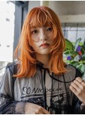 ウルフカット×オレンジカラー