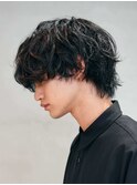 難波シャドウパーマメンズマッシュウルフカット波巻きパーマ色気