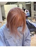 コーラルピンクハイトーンダブルカラーケアブリーチ切りっぱなし