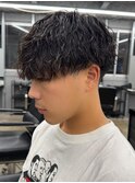 アップバング/短髪/ツイストパーマ/ブリーチ/メンズ/学割