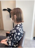 ☆ブリーチなしシアーベージュミニボブ外ハネボブ☆